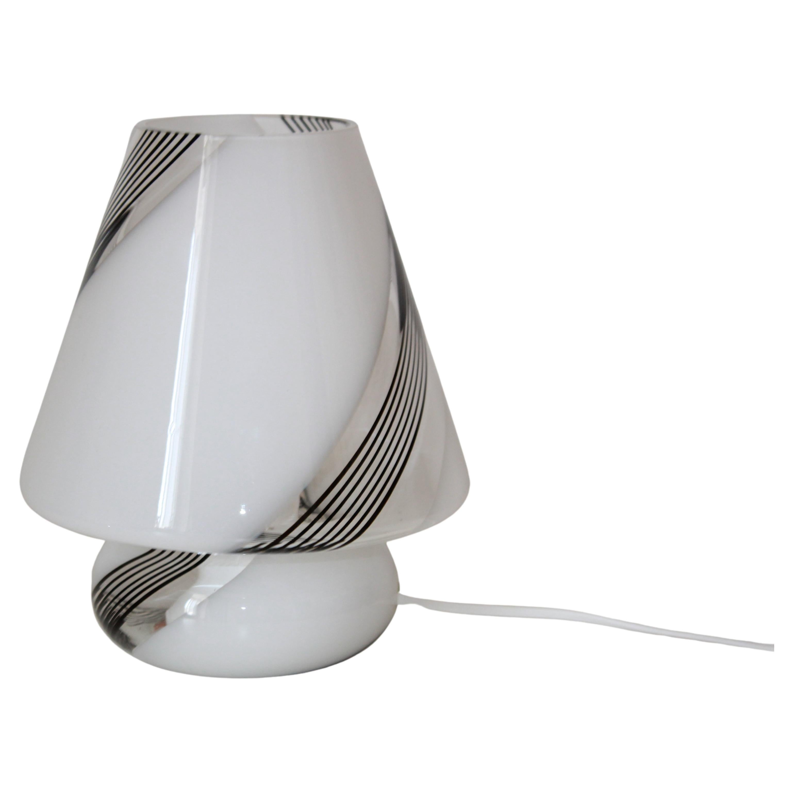 Italian Vintage Striped Murano Glass Mushroom Table Lamp, Italy 1960s