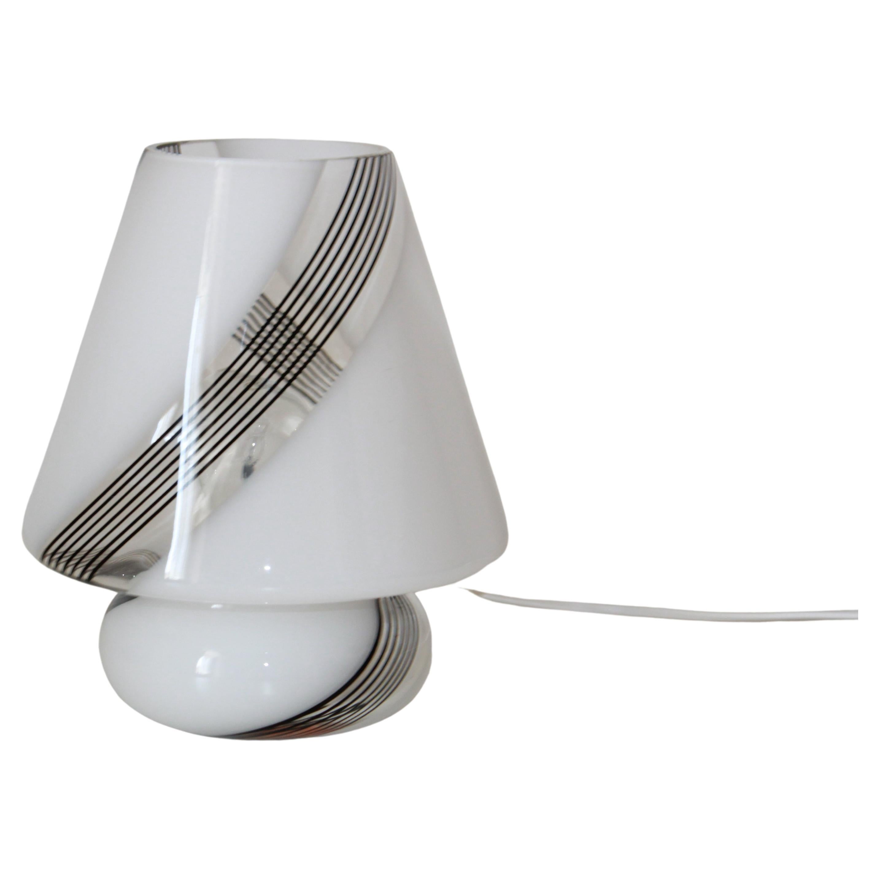 Vintage Striped Murano Glass Mushroom Table Lamp, Italy 1960s