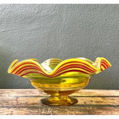 Cuenco decorativo vintage de cristal estilo Murano a rayas