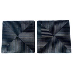 Vintage Striped Ottomans on Brass Casters