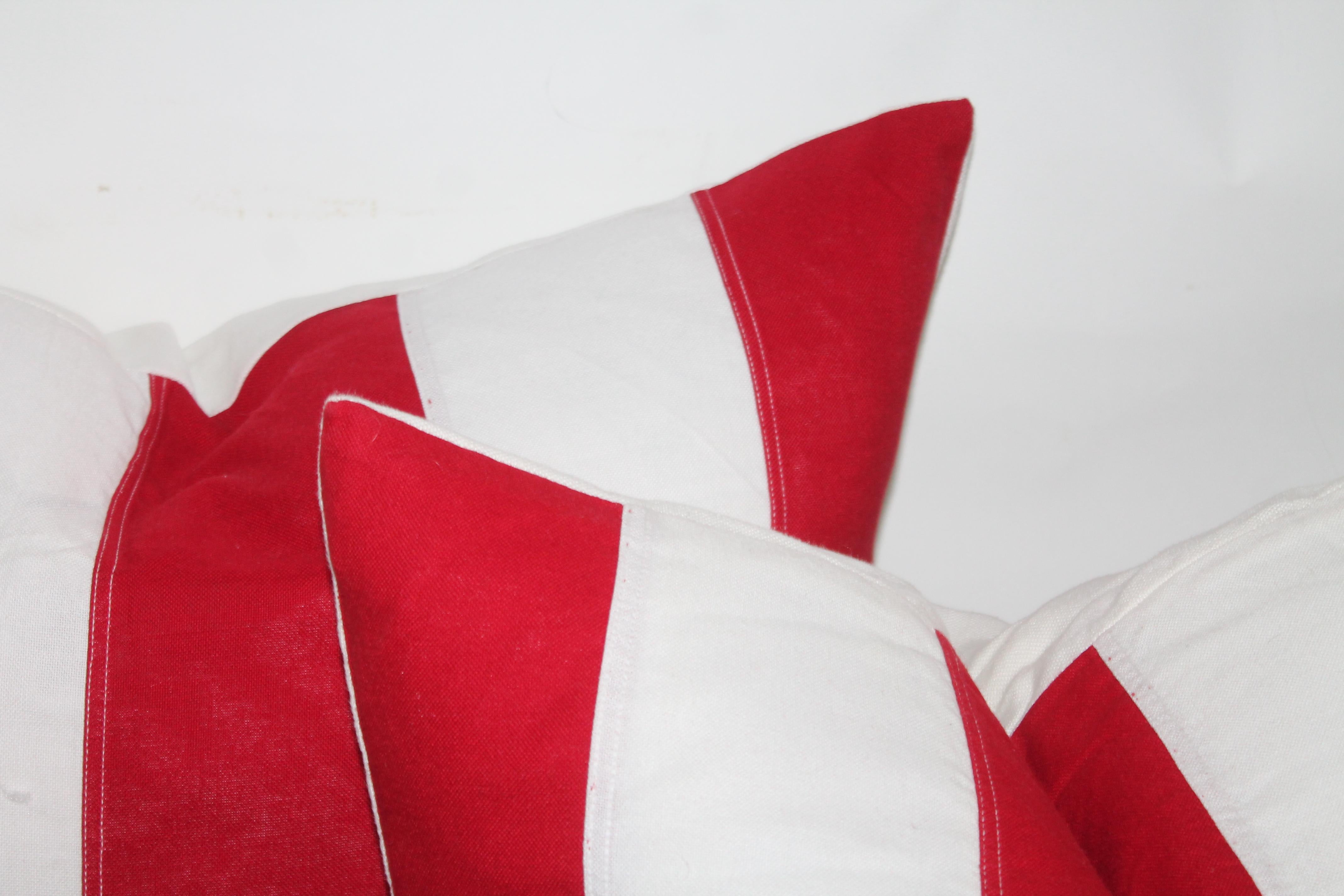Adirondack Vintage Striped Red and White Flag Pillows For Sale