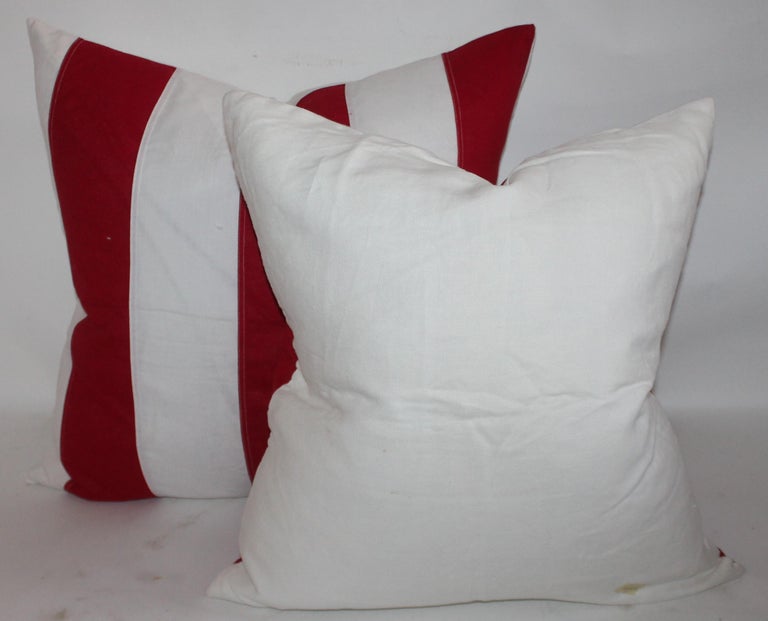 Vintage Striped Red and White Flag Pillows For Sale at 1stDibs
