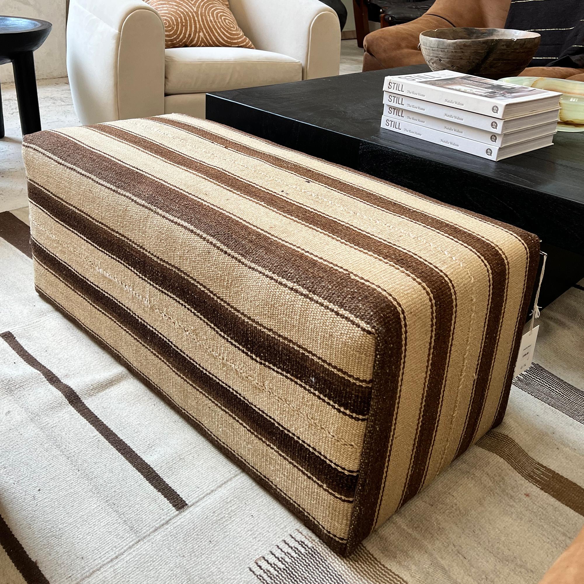 Unknown Vintage Striped Rug Ottoman
