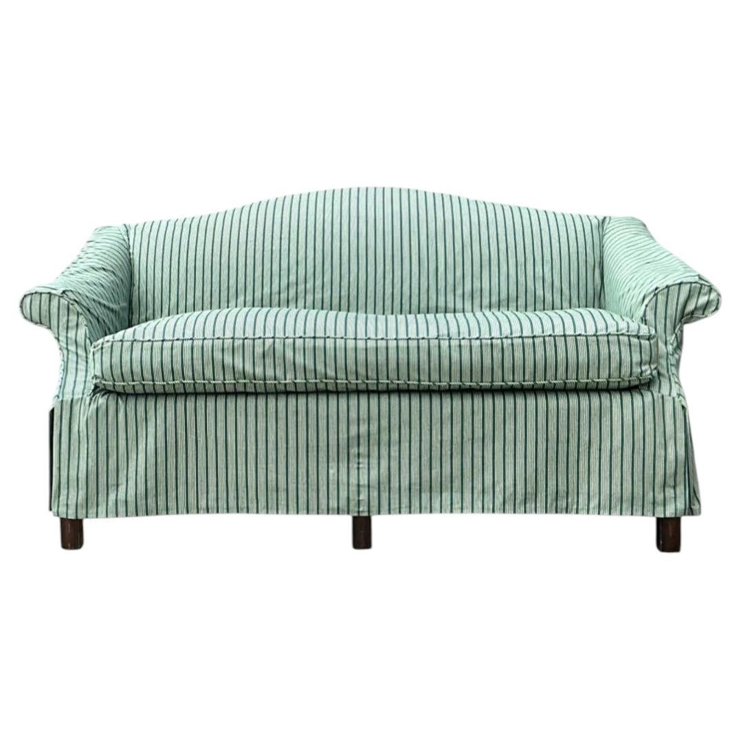 Vintage Striped Slip Covered Camelback Loveseat