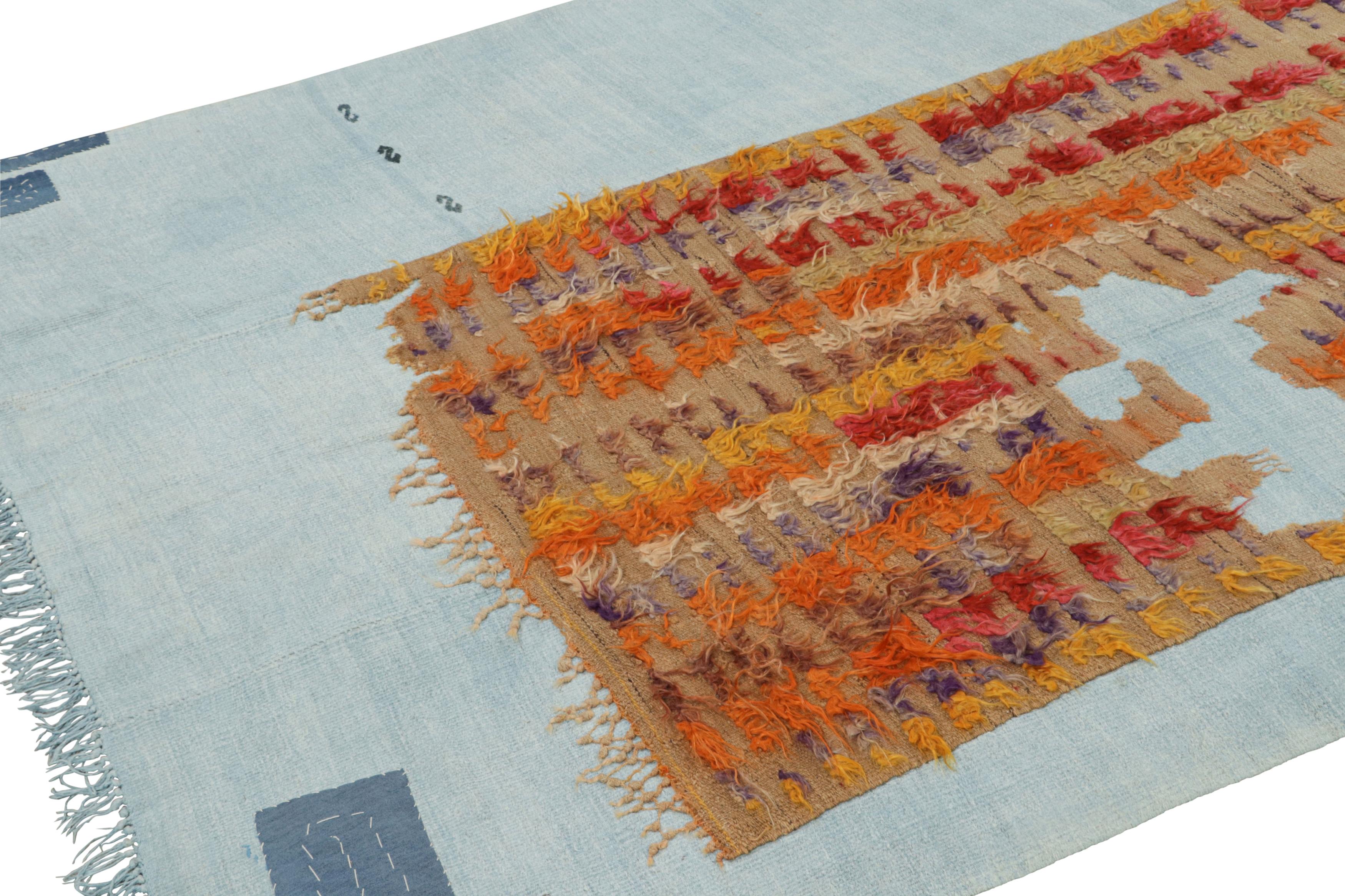 Handwoven in wool originating from Turkey between 1950-1960, this vintage midcentury flat-weave rug represents one of the most visually unique lines to join Rug & Kilim’s collection, a distinct layering of 1950s flatweaves creating a look both
