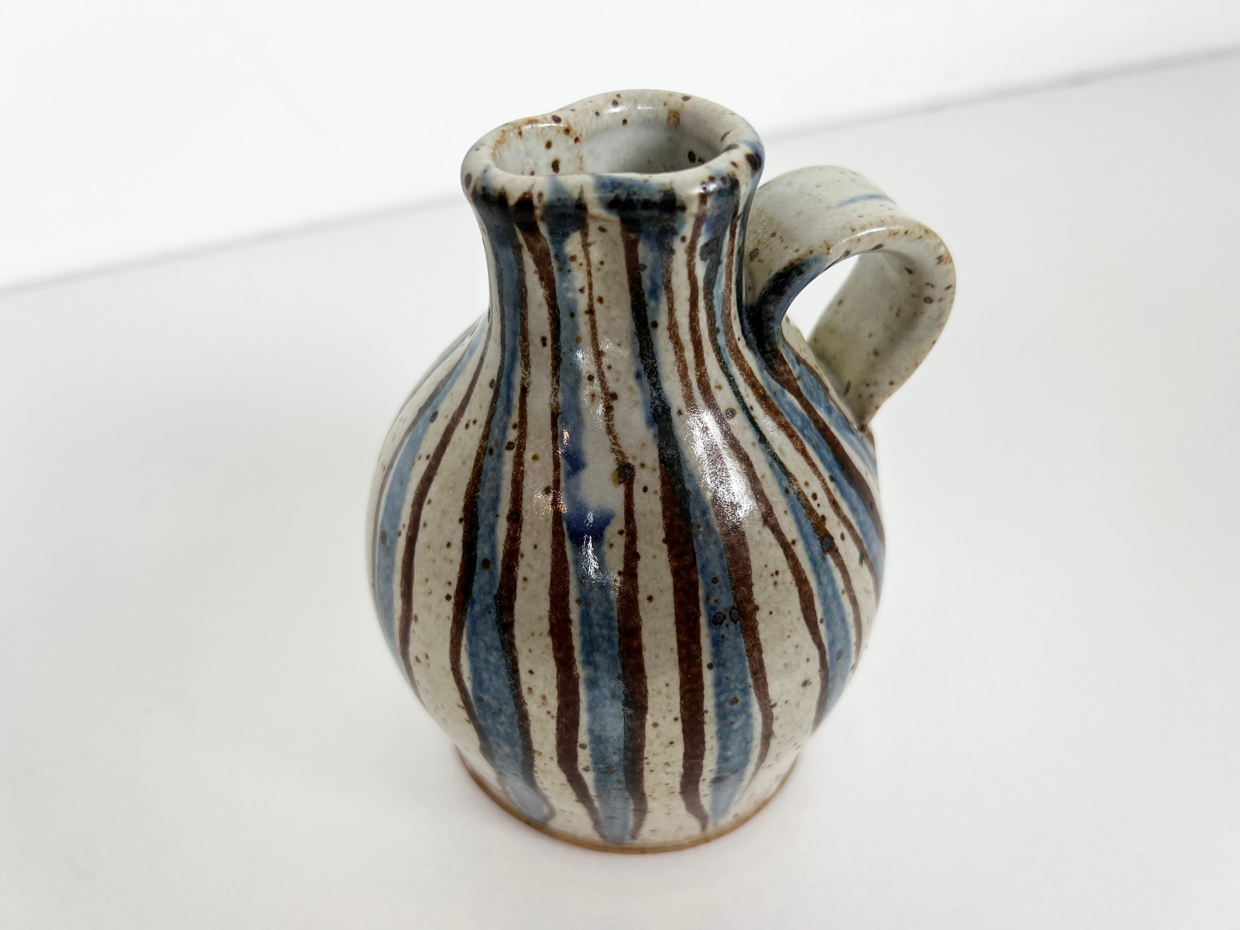 Ceramic Vintage Striped Stoneware Creamer For Sale