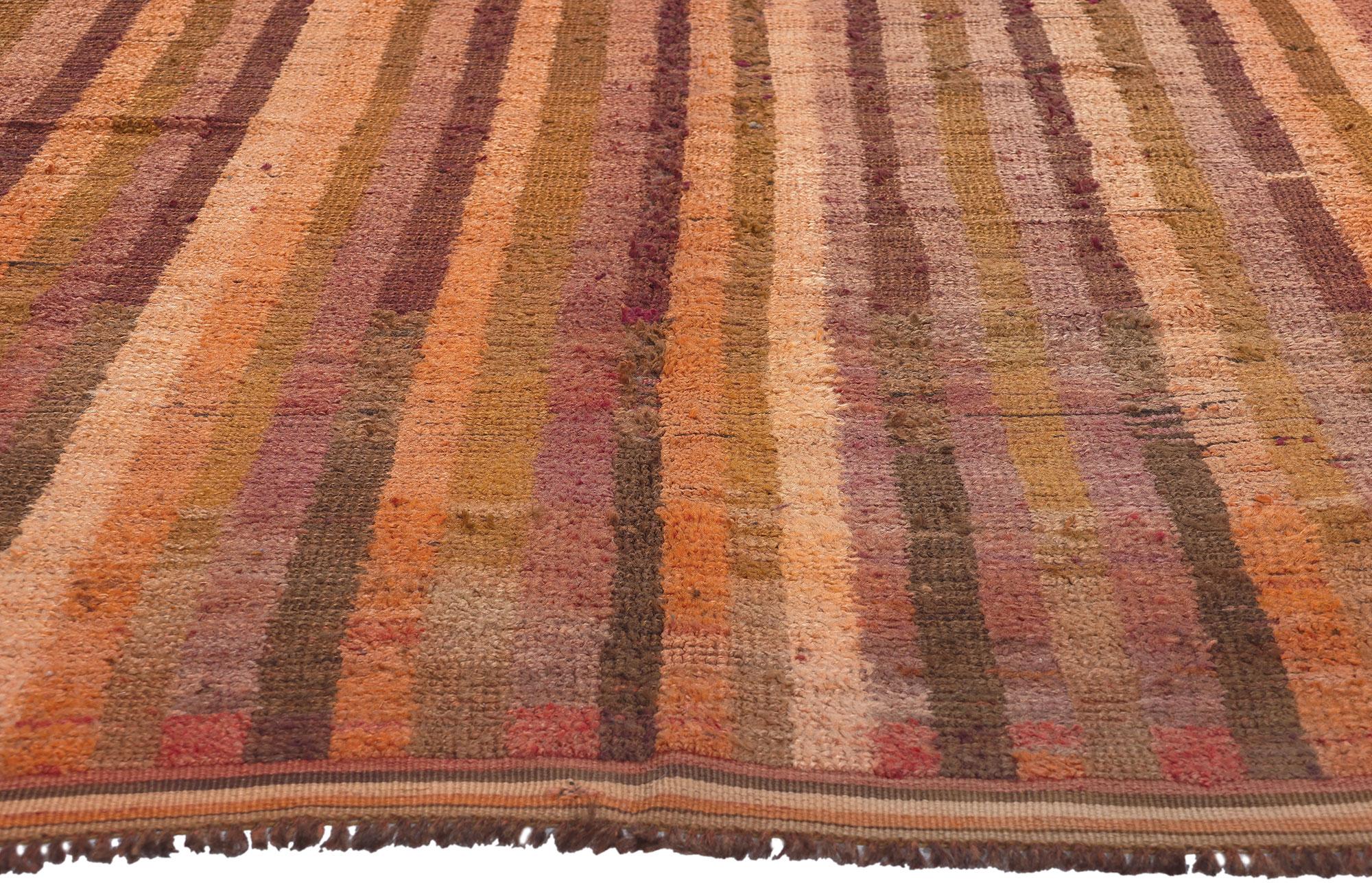 Hand-Knotted Vintage Striped Talsint Moroccan Rug, Midcentury Modern Meets Cozy Bohemian For Sale