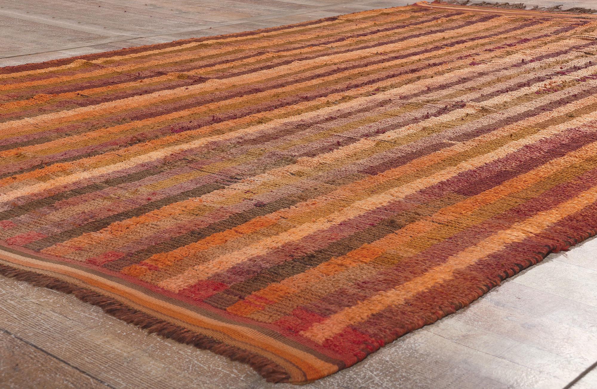 Wool Vintage Striped Talsint Moroccan Rug, Midcentury Modern Meets Cozy Bohemian For Sale