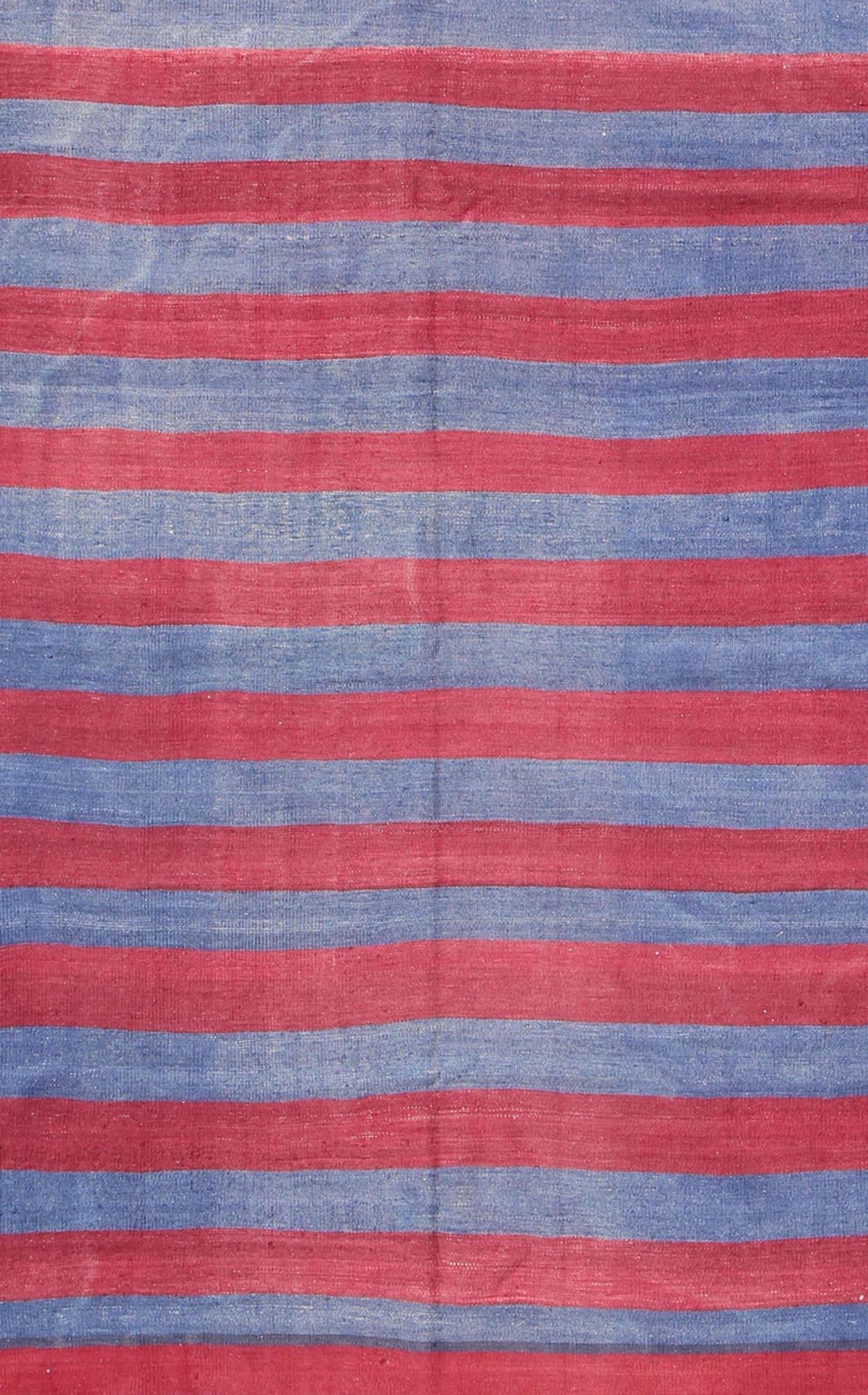 Vintage Striped Turkish Kilim with Casual Modern Design in Red and Blue In Good Condition For Sale In Atlanta, GA