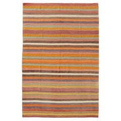 Vintage Striped Turkish Kilim in Multi Colors 6' 6 X 10' 7