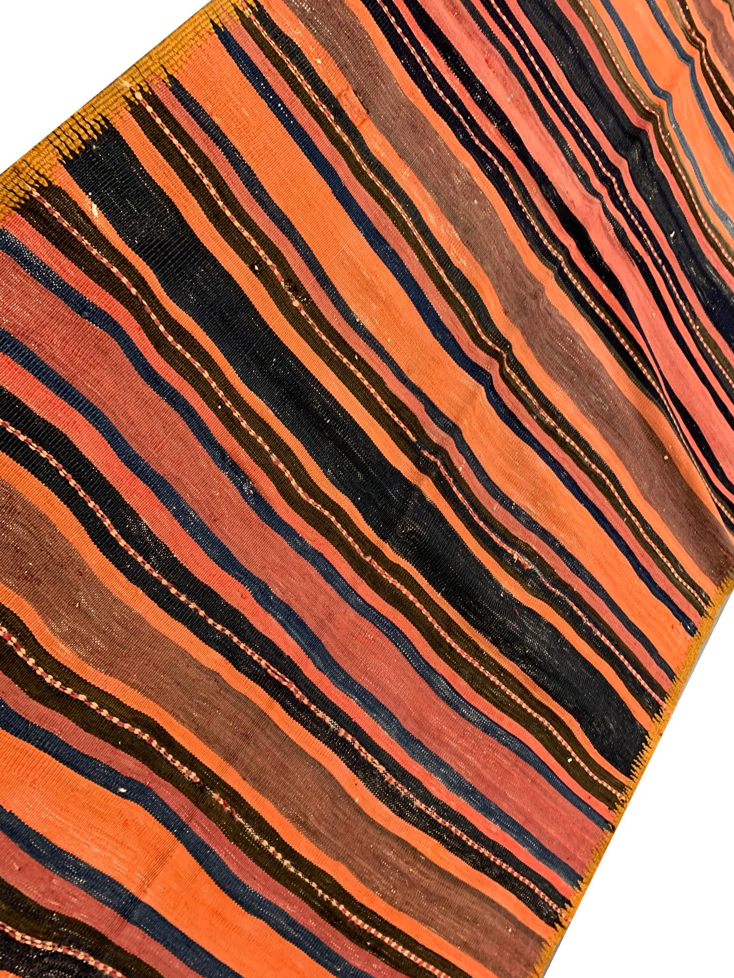 Minimalist Vintage Striped Turkish Kilim Rug For Sale