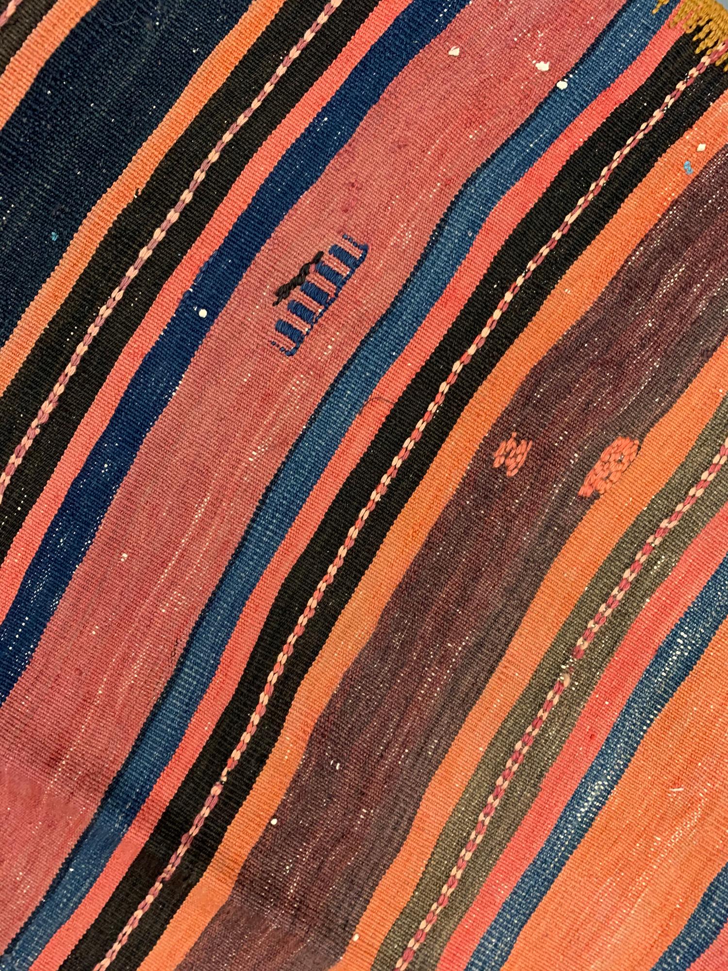 19th Century Vintage Striped Turkish Kilim Rug For Sale