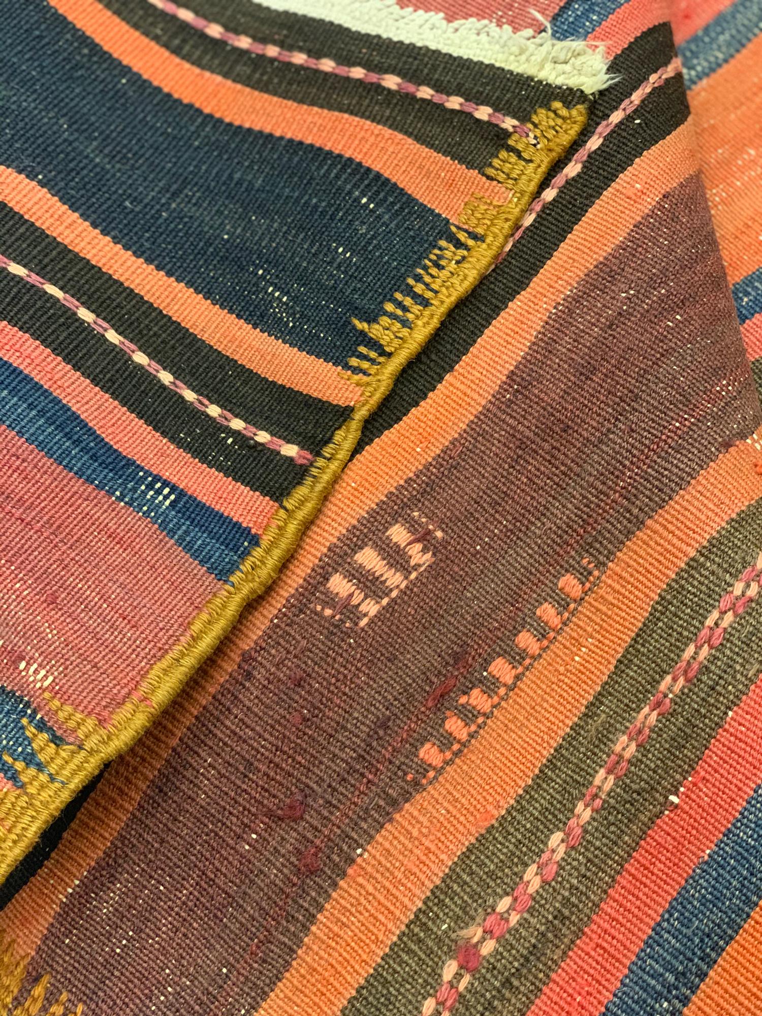 Wool Vintage Striped Turkish Kilim Rug For Sale