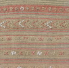 Vintage Striped Turkish Kilim Runner with Stripes in Tan, Ivory, & Light Coral
