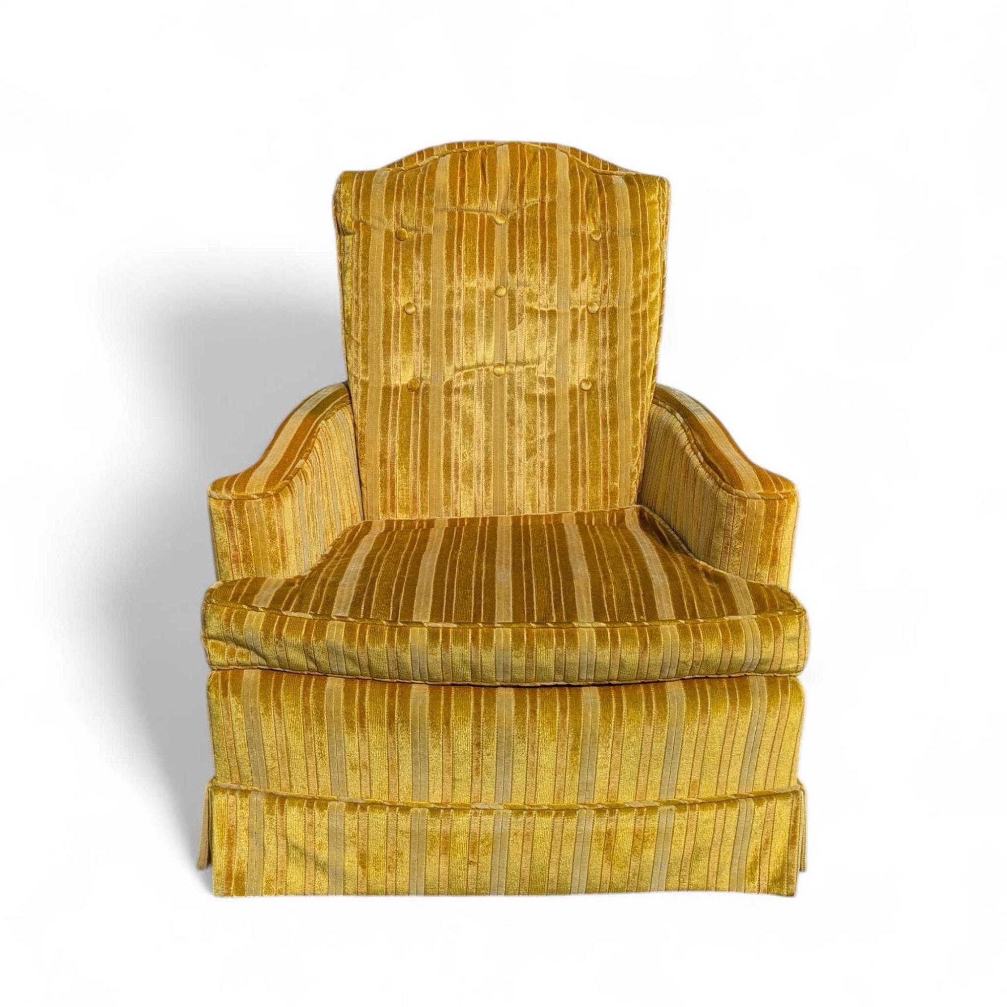 Vintage Striped Yellow Tufted Lounge Chair, Mid-Century Modern im Angebot 7