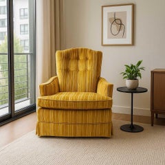 Vintage Striped Yellow Tufted Lounge Chair, Mid-Century Modern