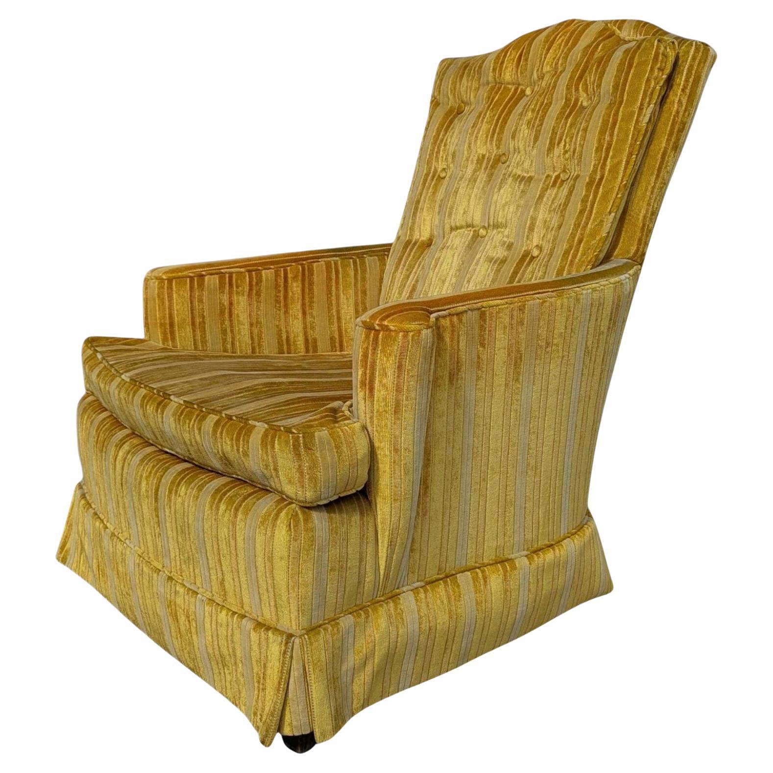 Vintage Striped Yellow Tufted Lounge Chair, Mid-Century Modern