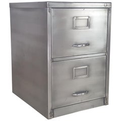 Vintage Stripped and Polished Steel Two-Drawer Filing Cabinet