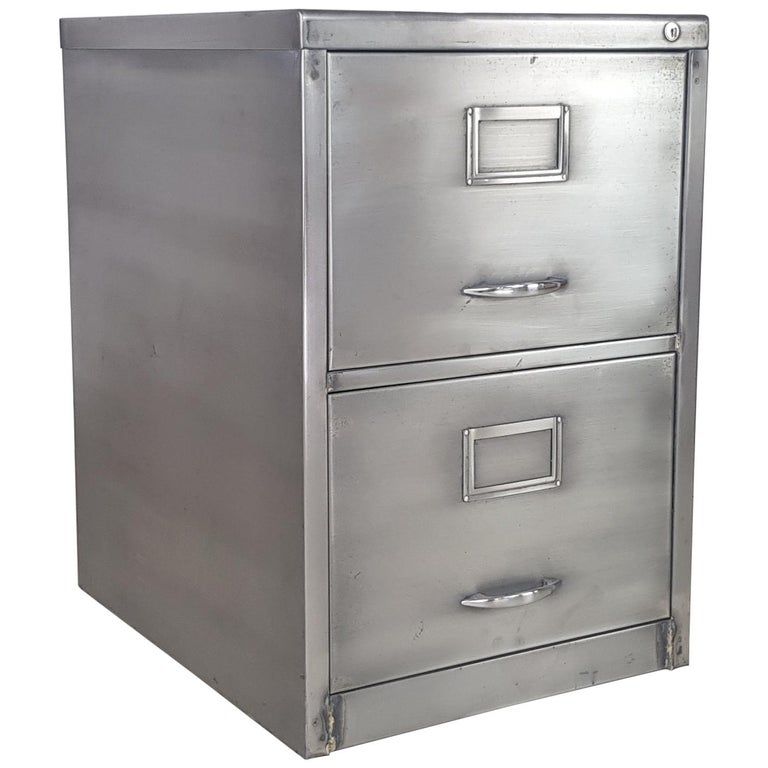 Two Drawer Filing Cabinet At 1stdibs, Polished Stainless Steel File Cabinet