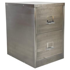 Vintage Stripped and Polished Steel Two-Drawer Filing Cabinet