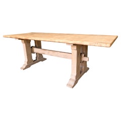 Vintage Stripped French Oak Trestle Style Farm Table with Hand-Planed Top
