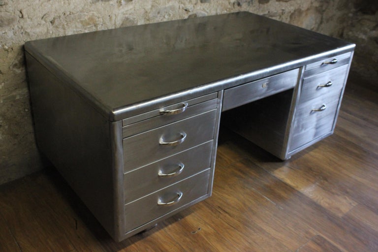 Vintage Stripped Metal Tanker Desk at 1stDibs