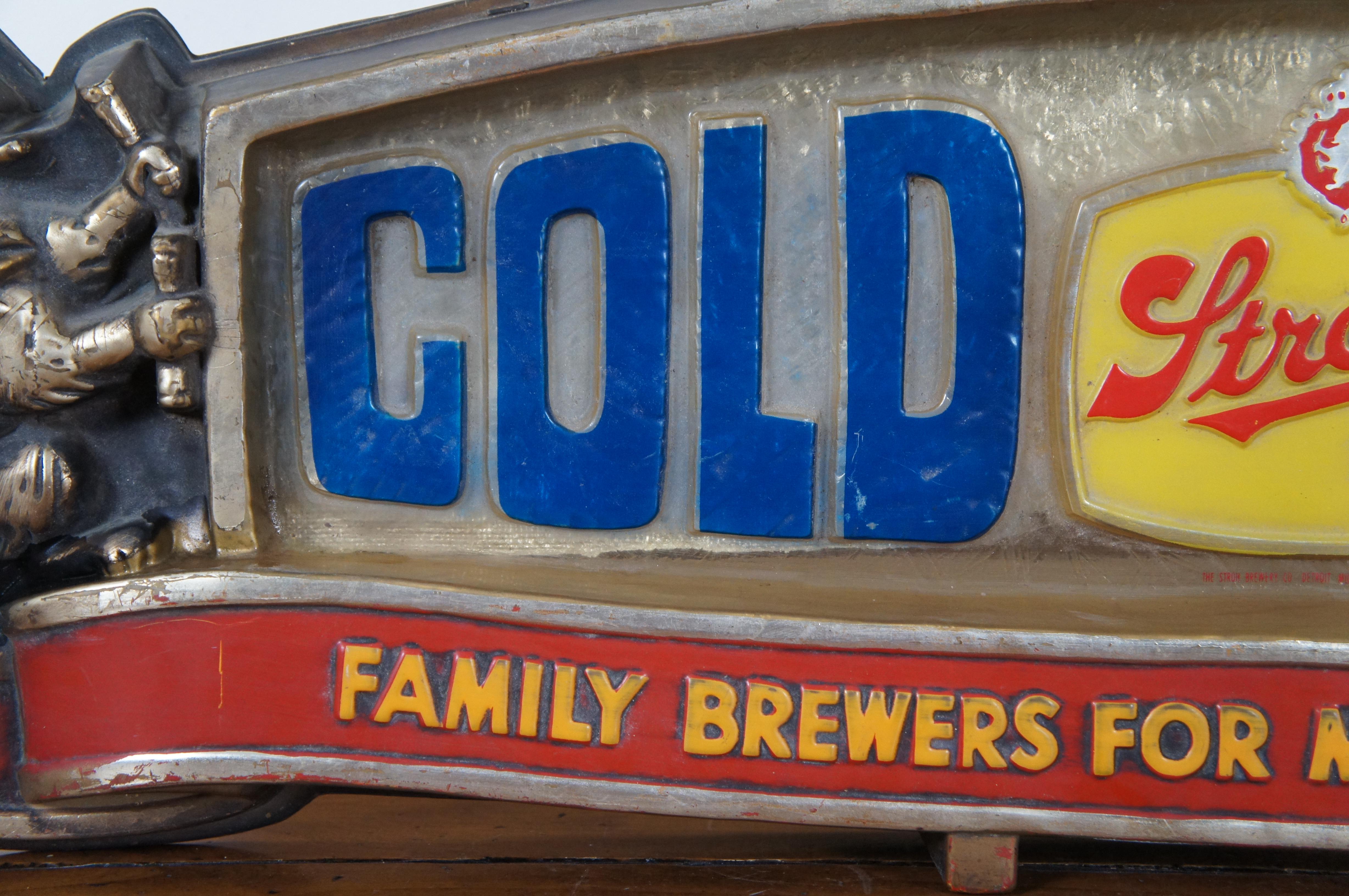 Vintage Stroh’s Cold Beer Plastic Bar Light Sign Advertisement 38