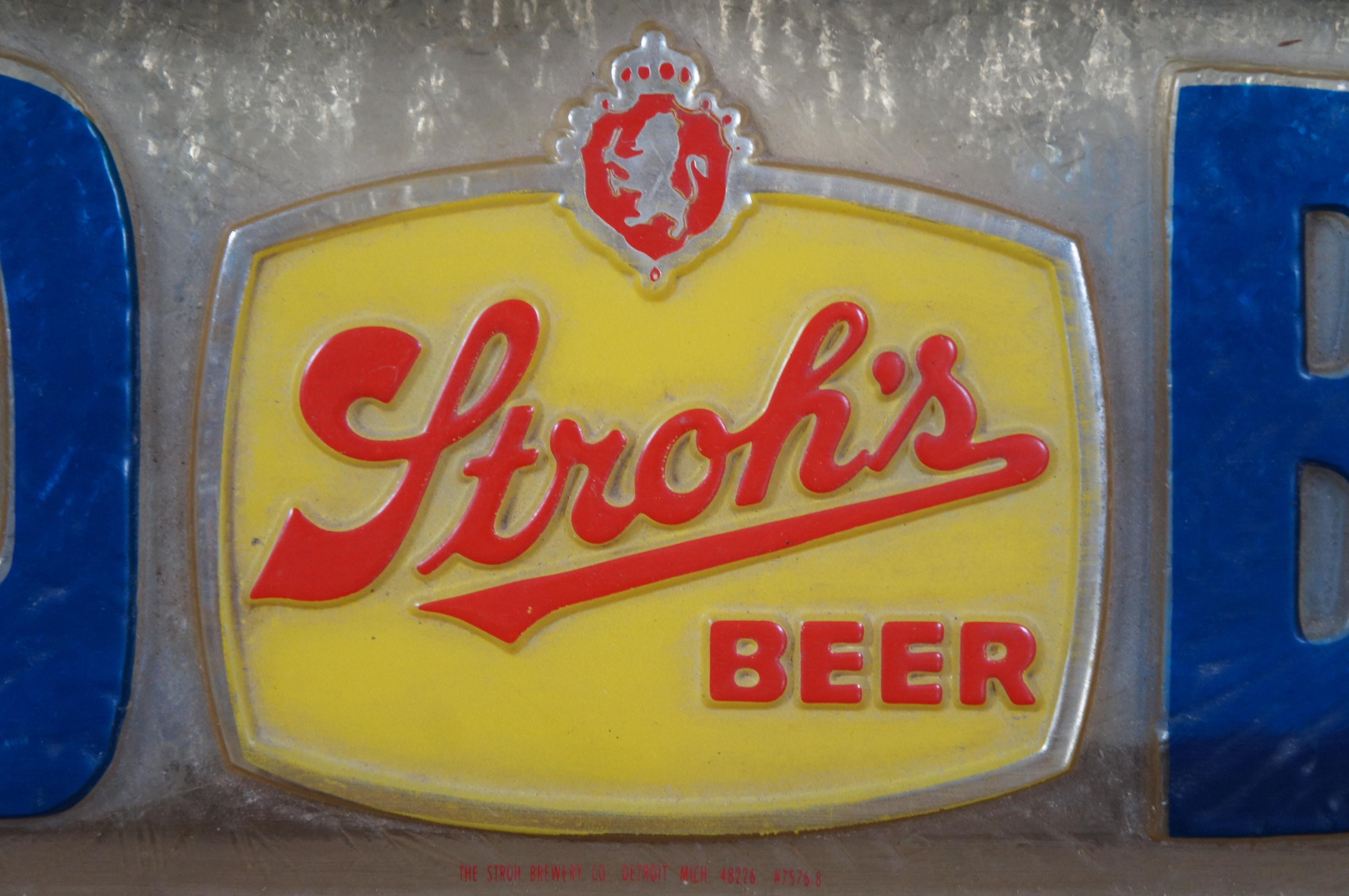 Vintage Stroh’s Cold Beer Plastic Bar Light Sign Advertisement 38
