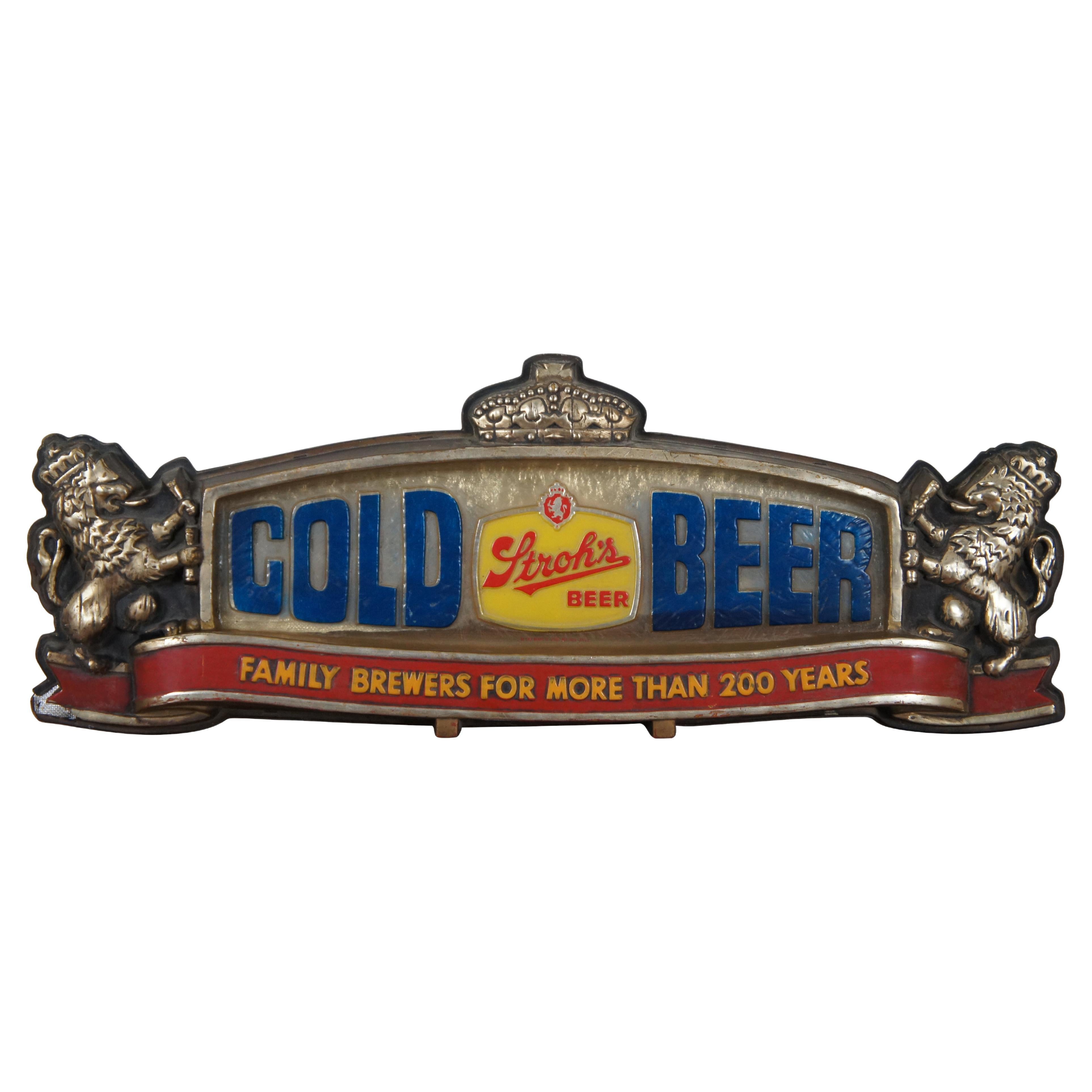 Vintage Stroh’s Cold Beer Plastic Bar Light Sign Advertisement 38"