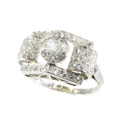 Antique Strong Design Platinum Art Deco Ring with Diamonds '1.75 Carat'