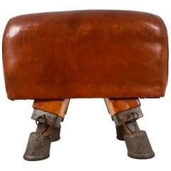 Vintage Strong Patinated Leather Gym Bench, circa 1930s