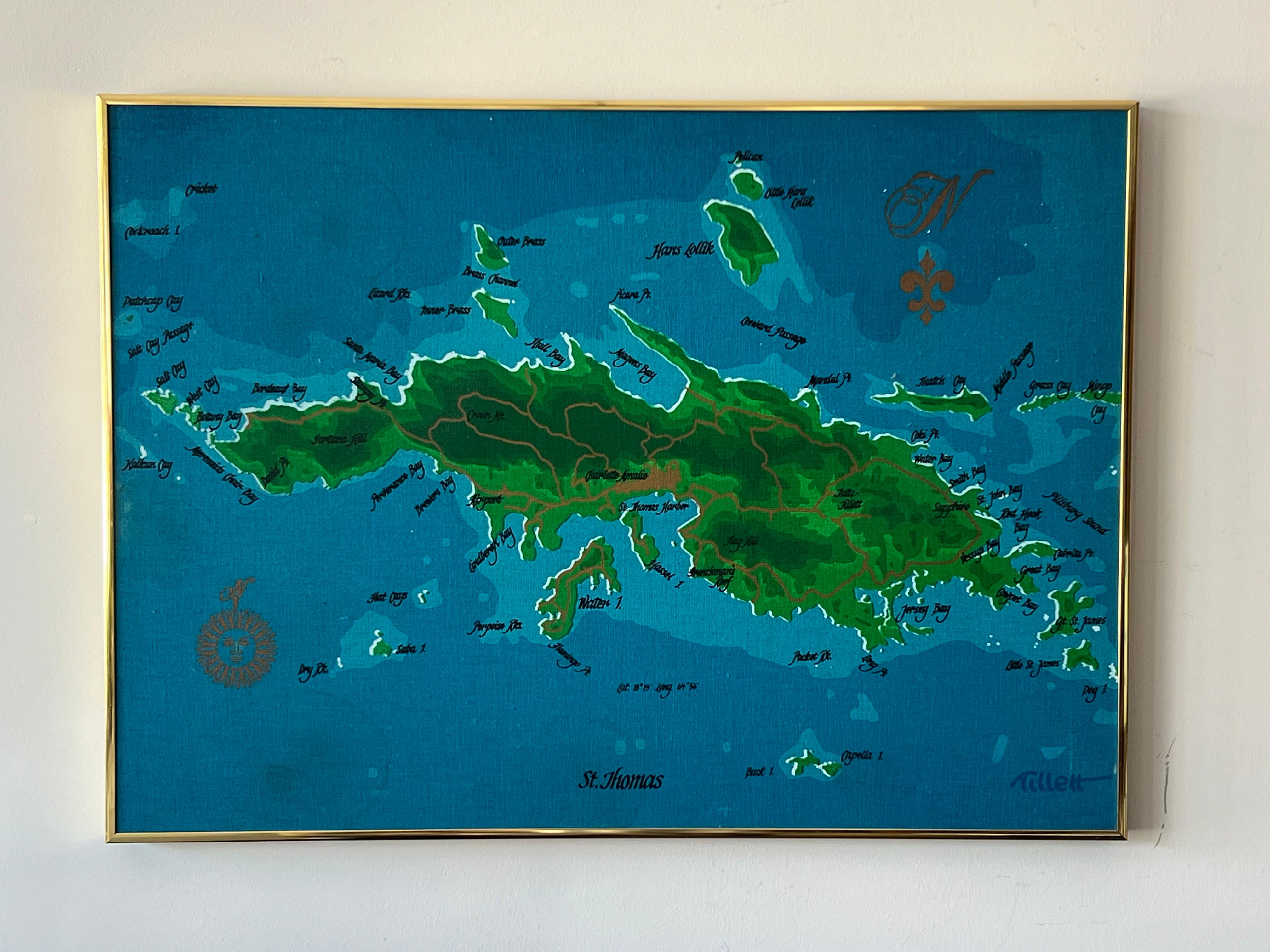 Ein charmanter Siebdruck auf Leinwand, berühmt ca' 1970's der Insel St.Thomas in der Karibik.
