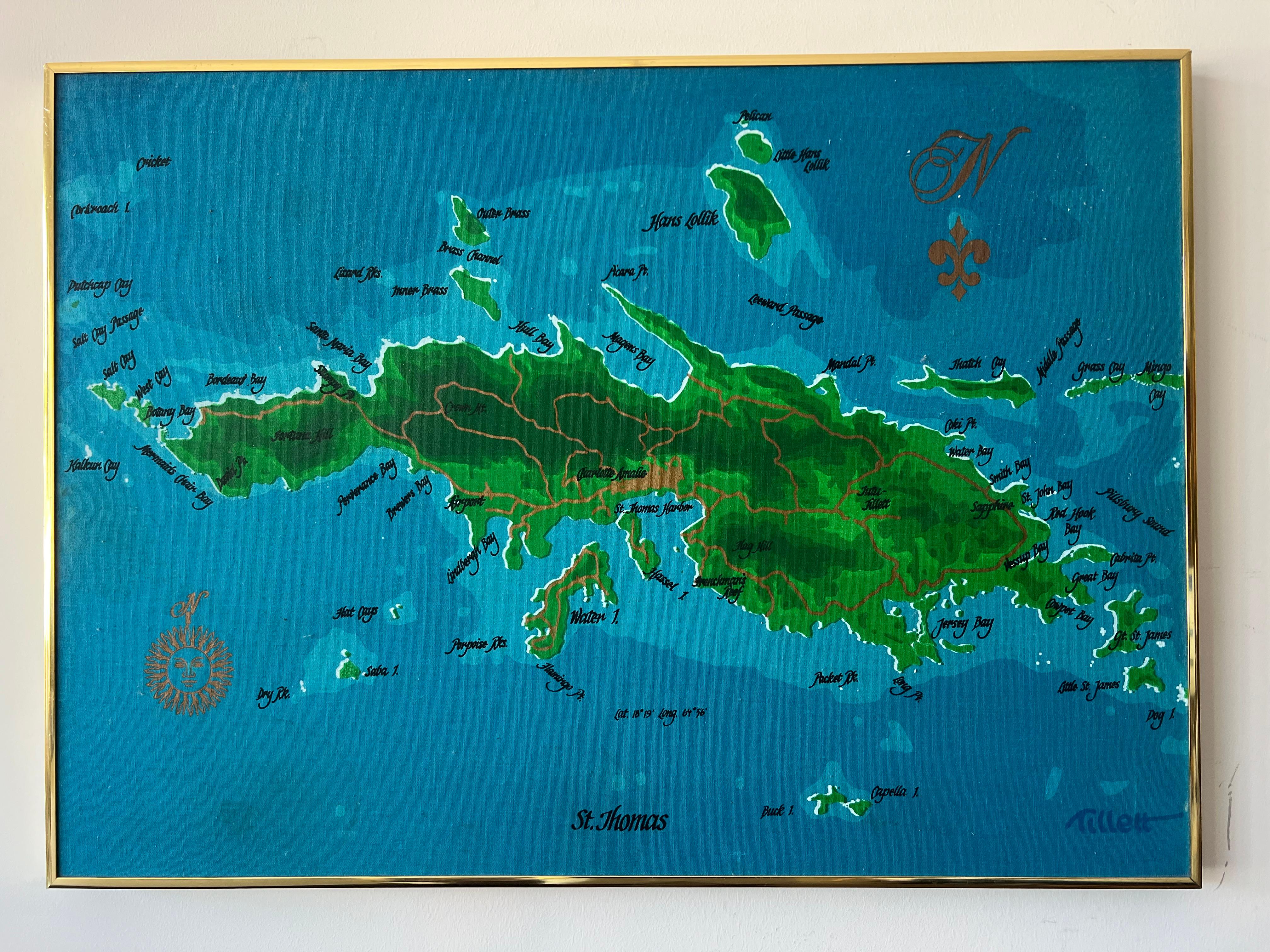 Vintage St.Thomas Karibischer Siebdruck auf Leinwand Ca' 1970er Jahre im Angebot 2