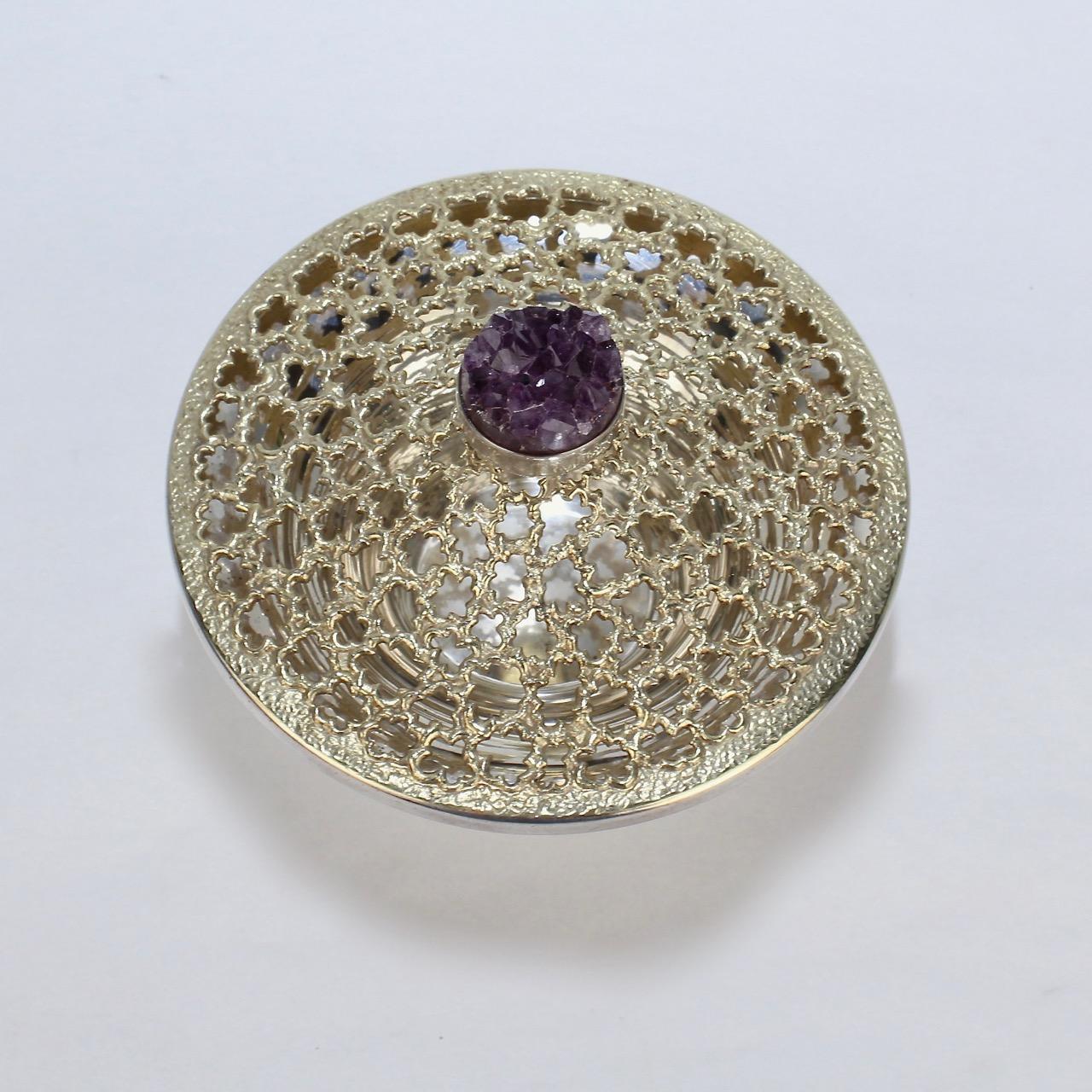 Vintage Stuart Devlin Sterling Silver and Amethyst Reticulated Covered Posy Bowl 5