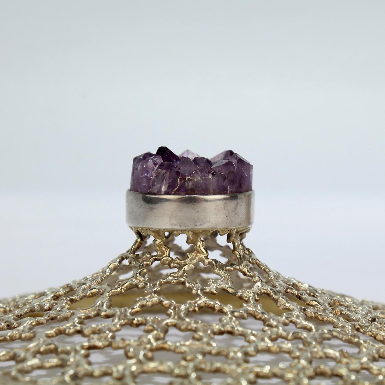 Women's or Men's Vintage Stuart Devlin Sterling Silver and Amethyst Reticulated Covered Posy Bowl