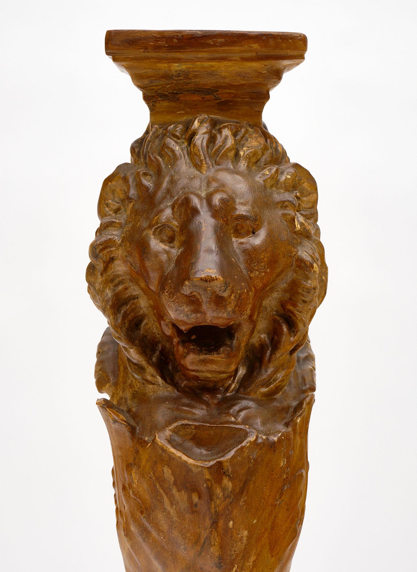French Vintage Stucco Lion Pillars For Sale
