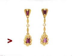 Vintage stud Earrings natural Ruby Diamonds solid18K Gold /4.7 gr