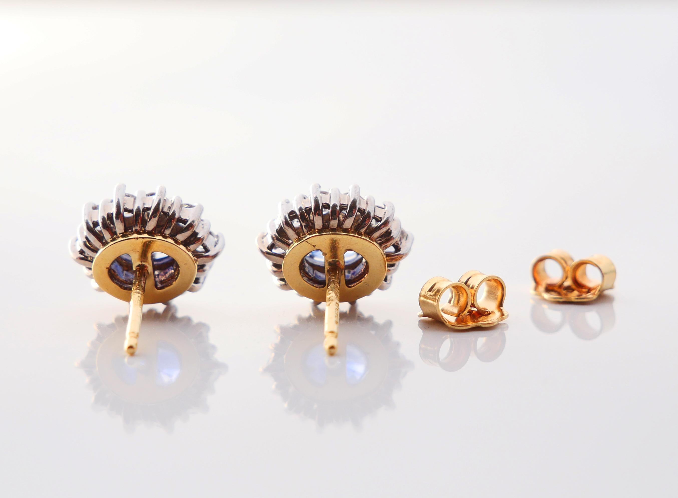 Vintage stud Halo Earrings 1.6ctw Sapphires 1.6ctw Diamonds solid 18K Gold / 6gr For Sale 8