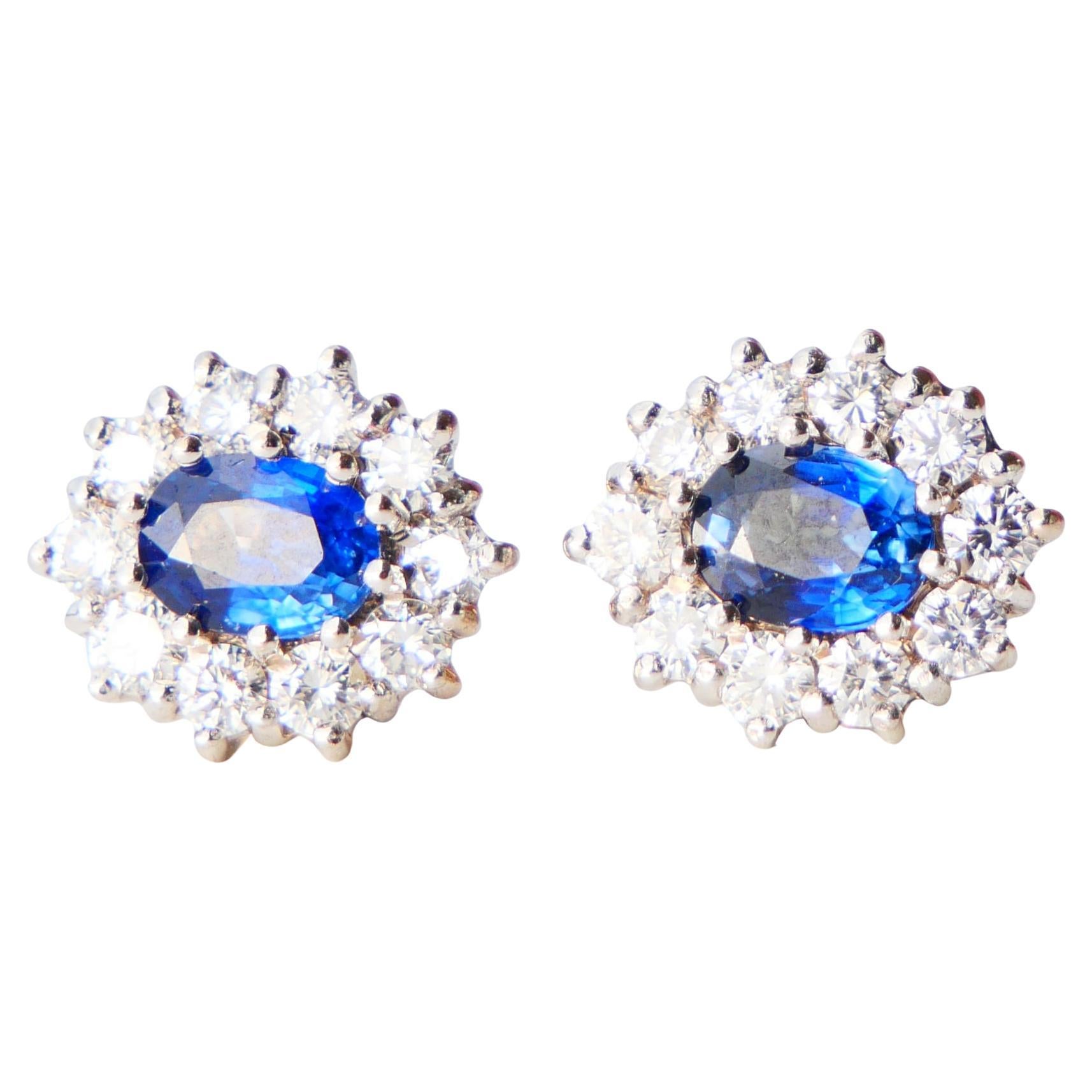 Vintage stud Halo Earrings 1.6ctw Sapphires 1.6ctw Diamonds solid 18K Gold / 6gr