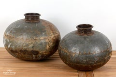 Vintage Studded Metal Bulbous Water Pots, 20th Century