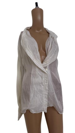 Vintage Studio 0001 Ferré Ivory Silk Blouse with Draped Collar and Open Stitch