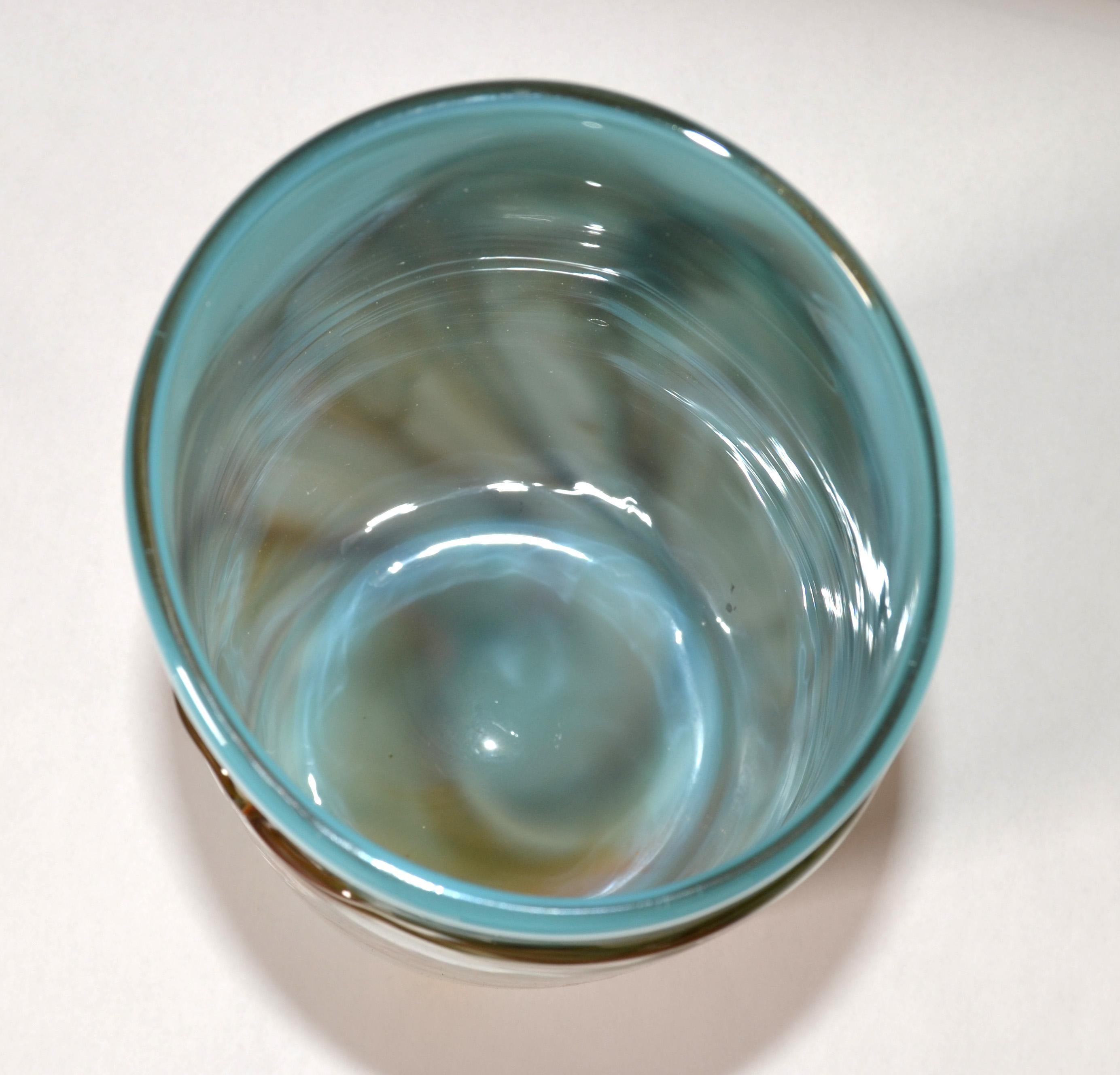 Vintage Studio Art Blown Glass Heavy Vase Vessel Turquoise and Hues Brown 1975 For Sale 4