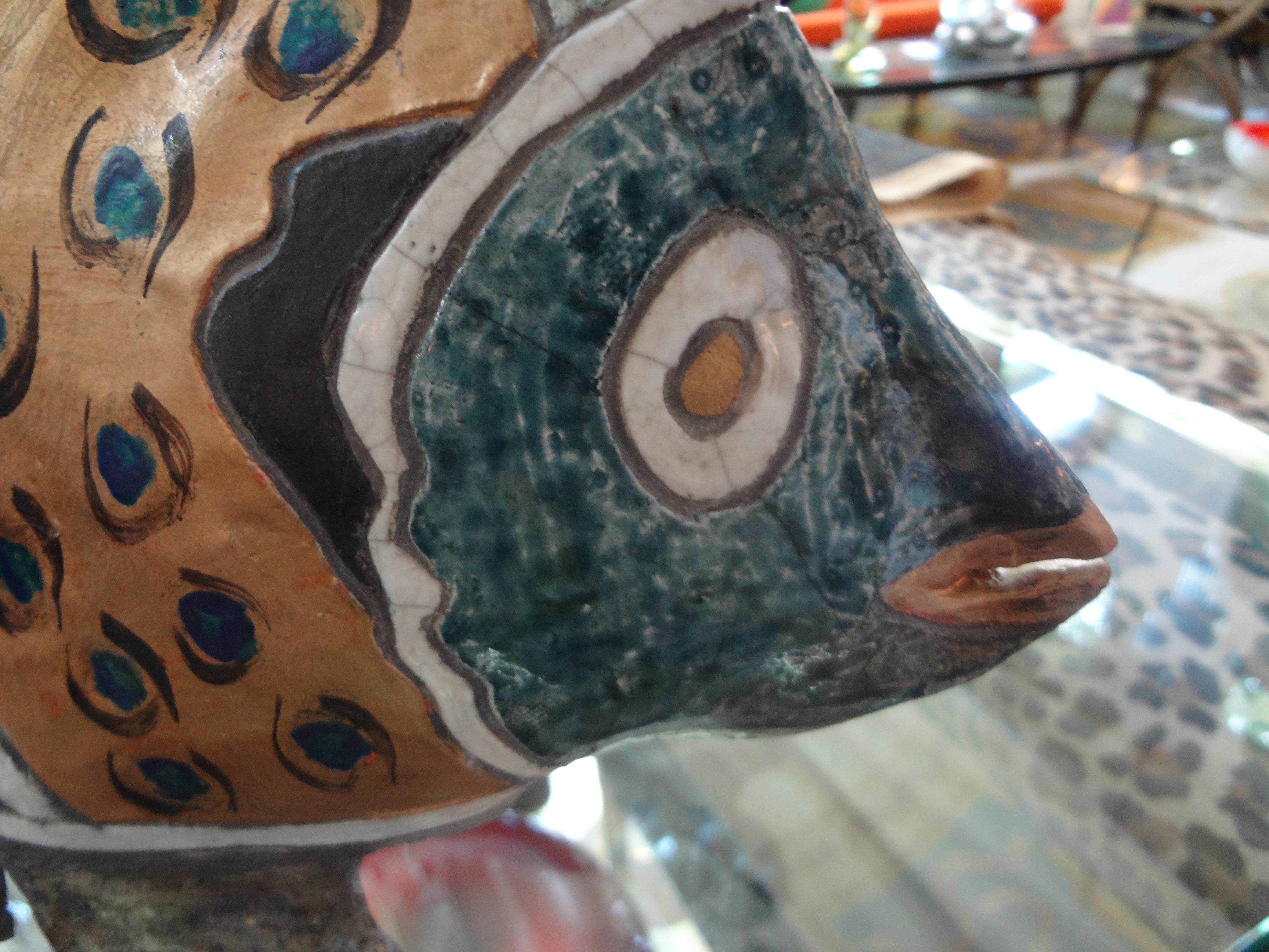 Hollywood Regency Vintage Studio Art Pottery Fish Sculpture Signed S. Dewitt