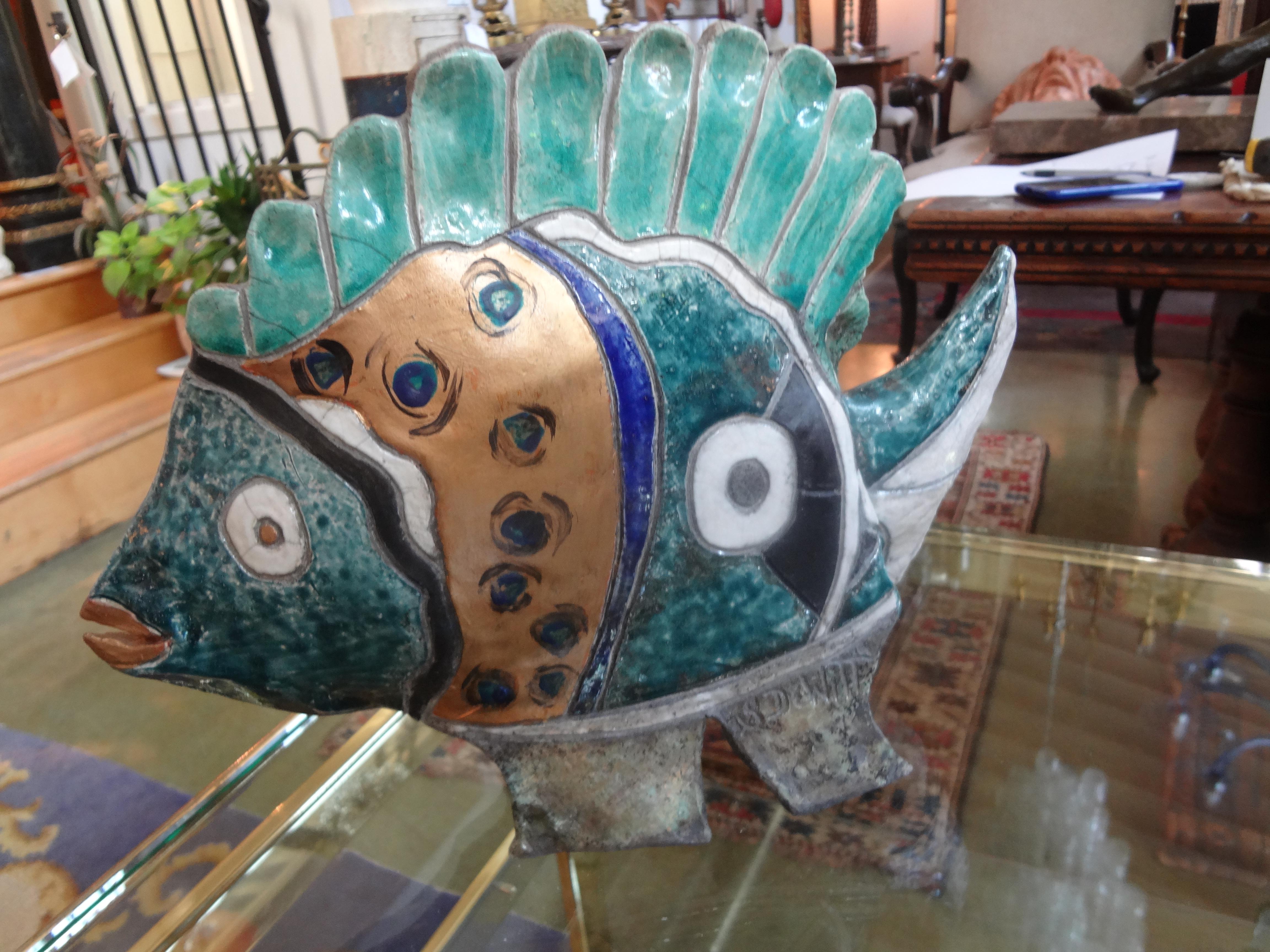 Unknown Vintage Studio Art Pottery Fish Sculpture Signed S. Dewitt