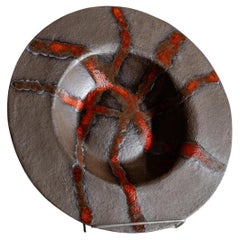 Vintage Studio Ceramic Bowl Brown with Red Streaks Mid Century, Italy, 1970s