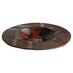 Vintage Studio Ceramic Bowl Brown with Red Streaks Mid Century, Italy, 1970s