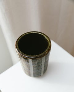 Vintage Studio Ceramic Relief Vase Brown Beige, 1960s