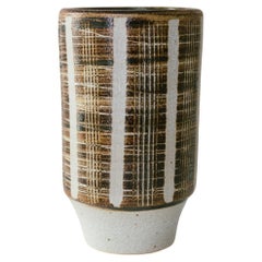 Vintage Studio Keramik Relief Vase Braun Beige, 1960er Jahre
