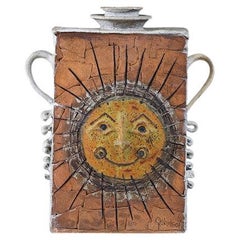 Vintage Studio Pottery Cerámica Figura de Sol, Firmado Johnson