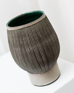 Vase Vintage Studio en céramique, gris et beige, années 1970